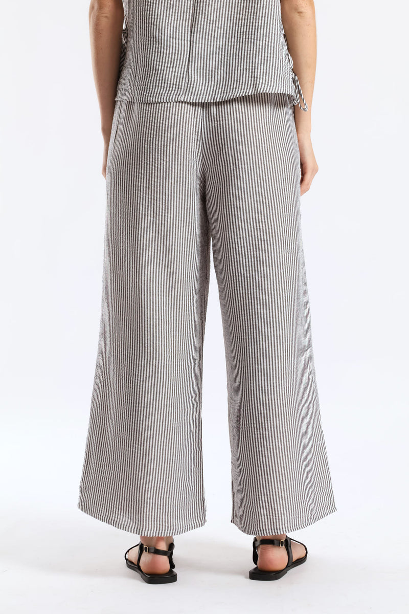 Pull-On Linen Wide Leg Pants - Cream/Black