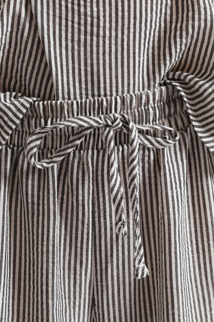 Pull-On Linen Wide Leg Pants - Cream/Black