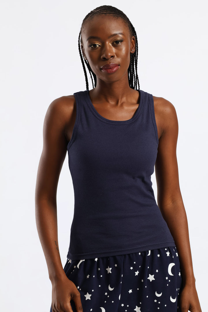 Sleeveless Rib Tank Top - Navy