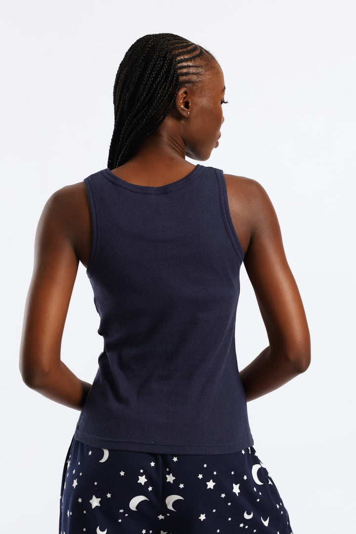 Sleeveless Rib Tank Top - Navy