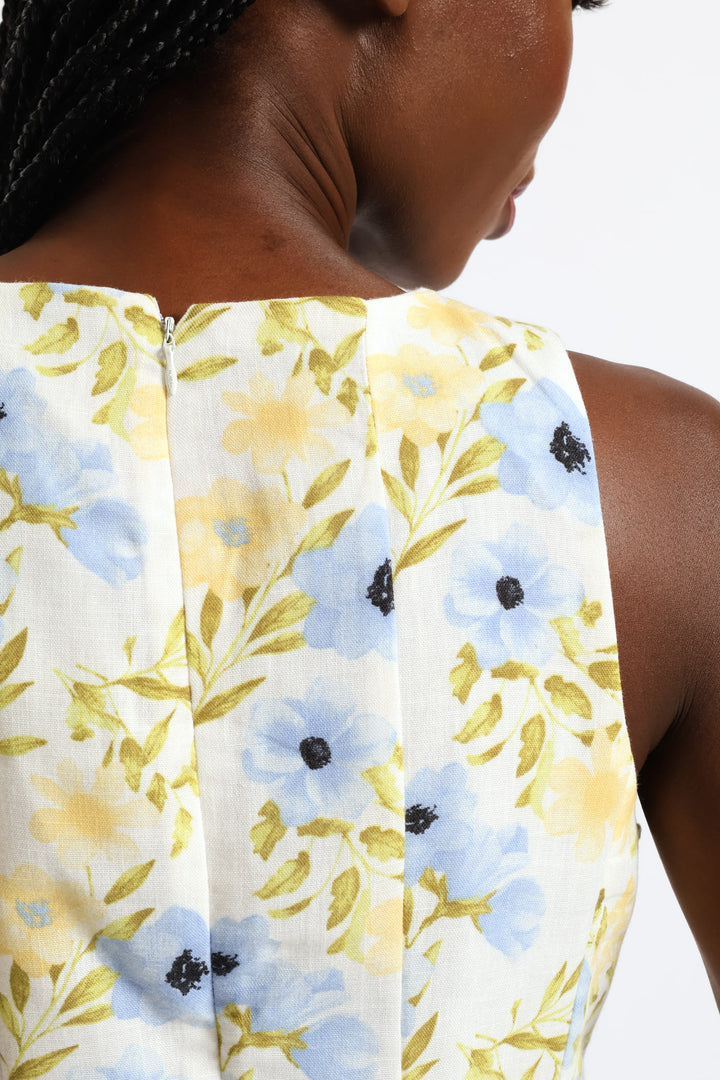 Panelled Floral Skater Dress - Lilac