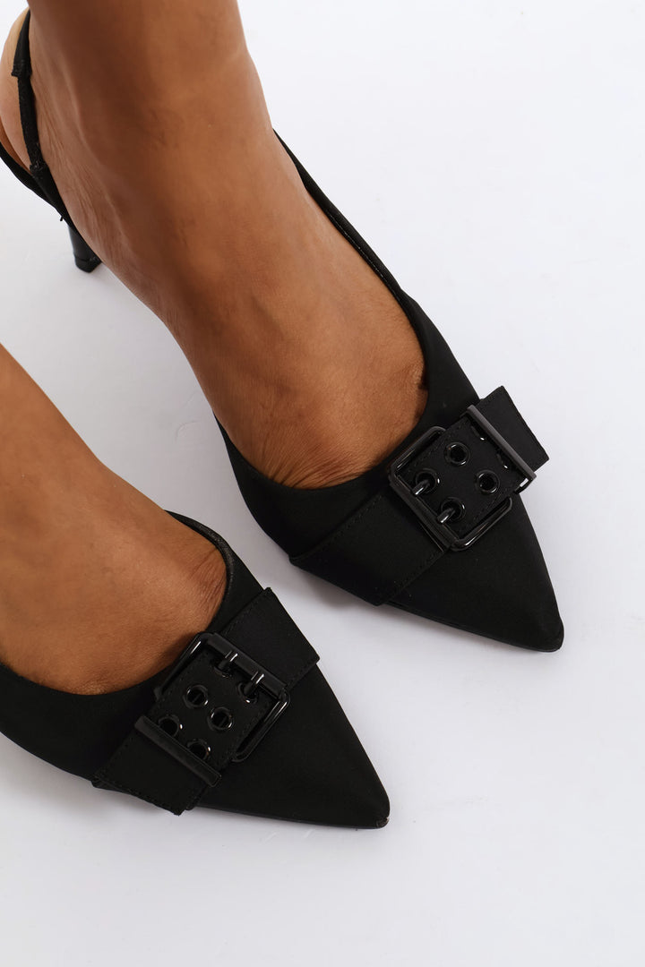 Pointy Buckled Open Waist Heel - Black