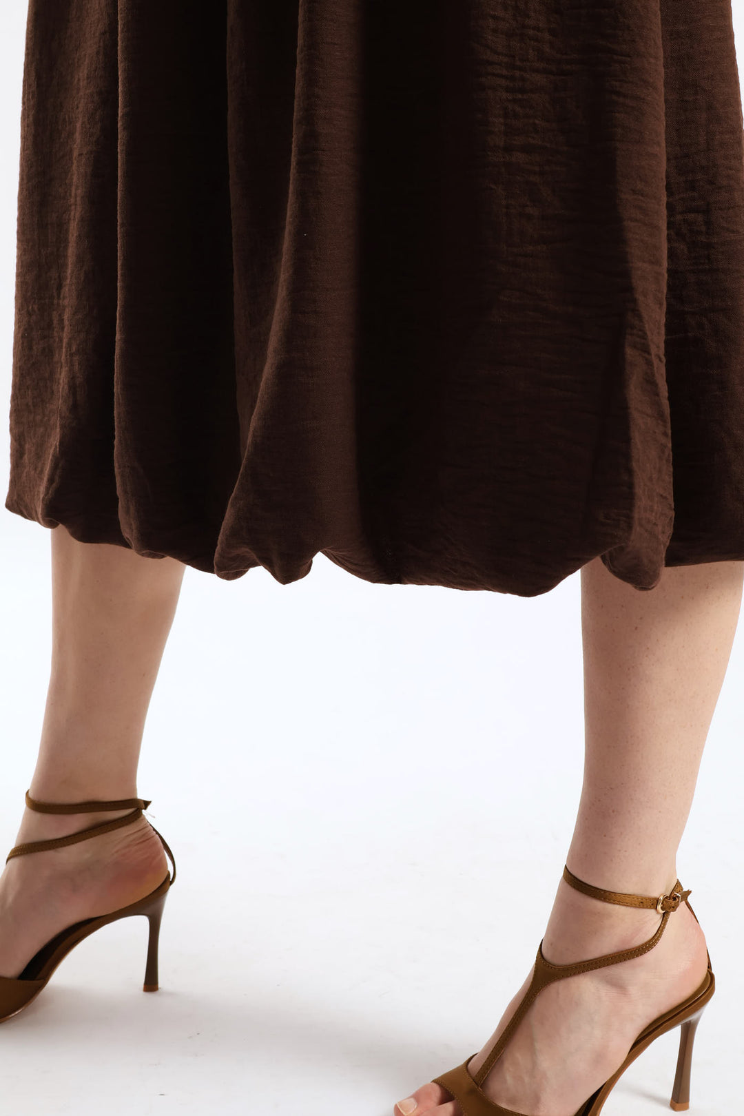 Shirred Bodice Fit & Flare Bubble Midaxi Dress - Dark Chocolate