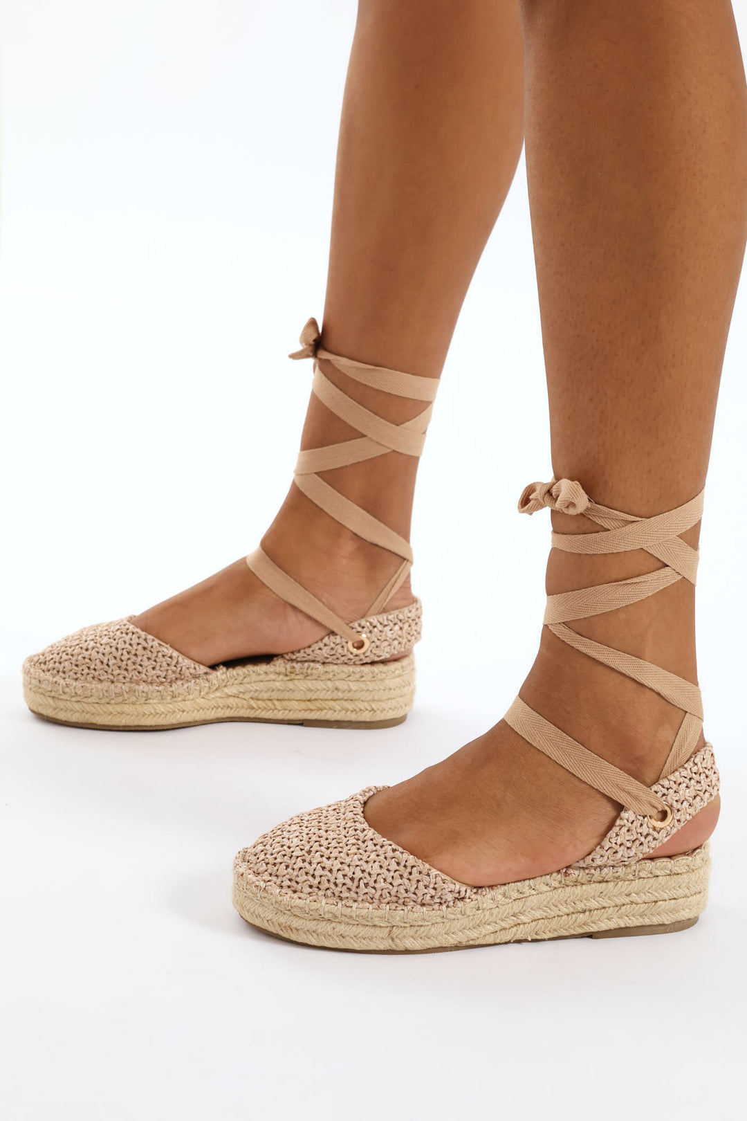 Lace Up Flatform Espadrille - Stone