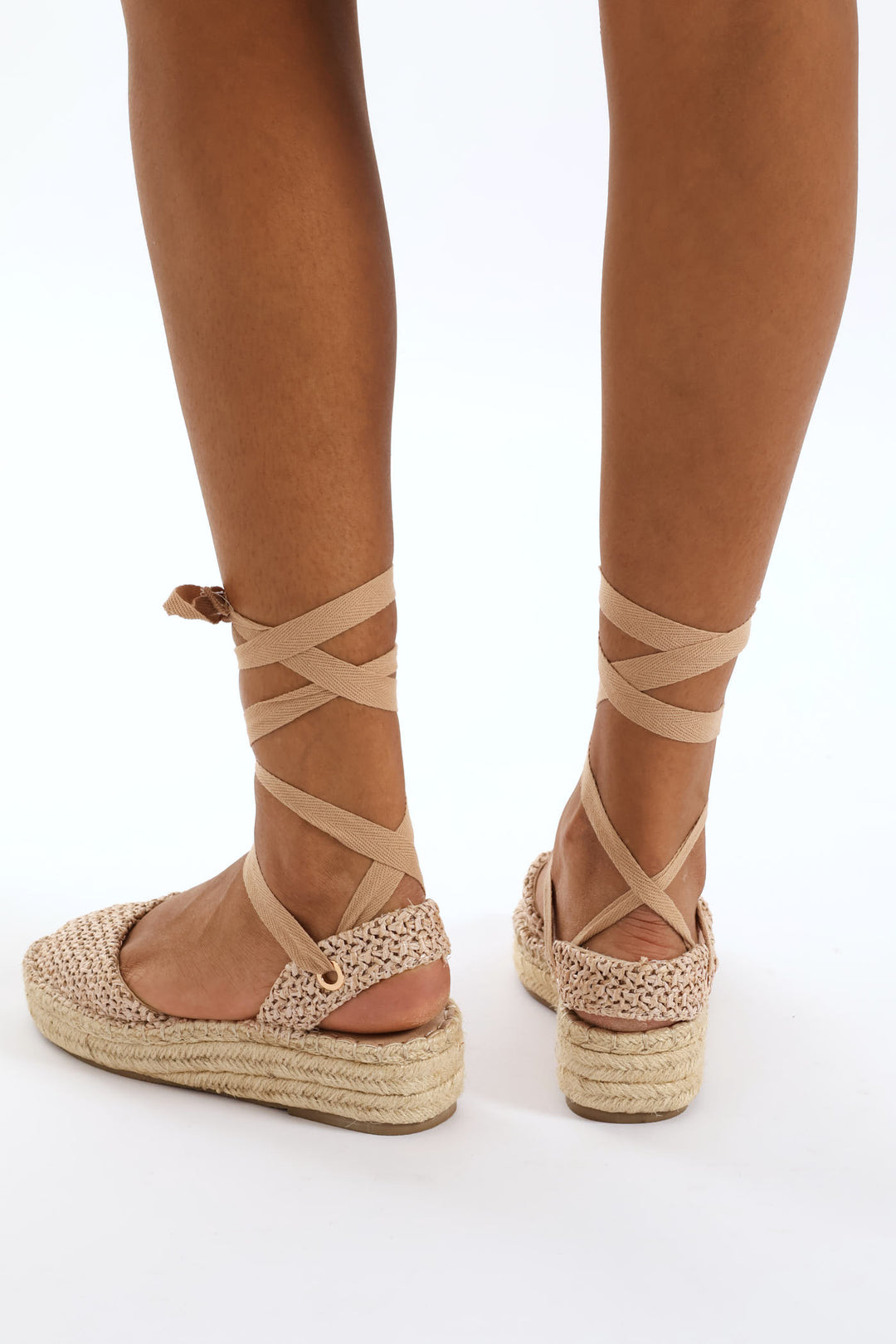 Lace Up Flatform Espadrille - Stone