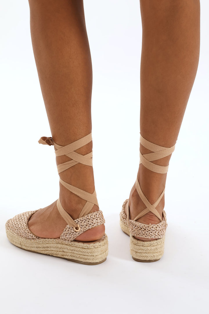 Lace Up Flatform Espadrille - Stone
