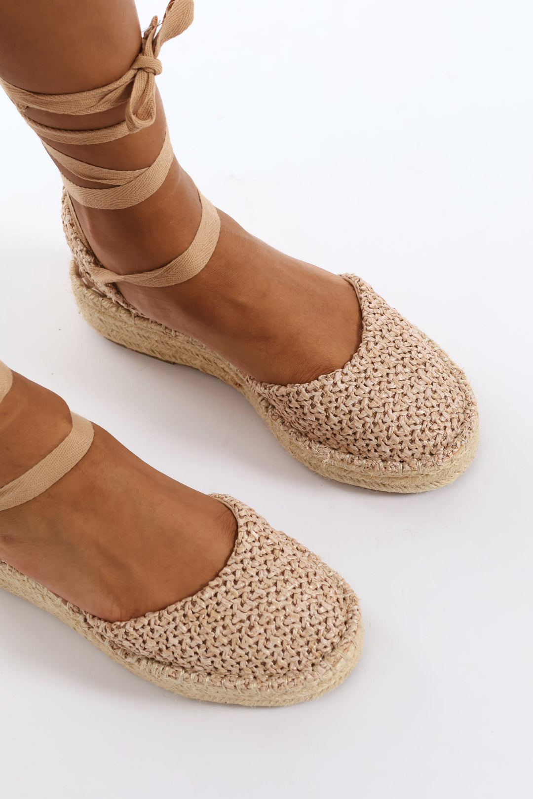 Lace Up Flatform Espadrille - Stone