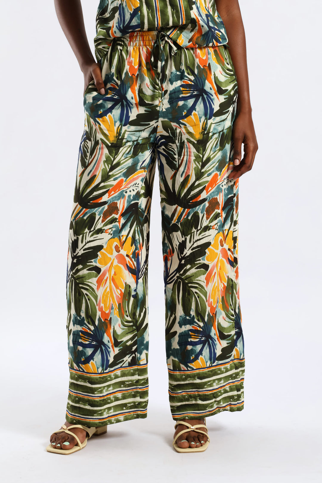 Pull On Print Wideleg Pant - Sage