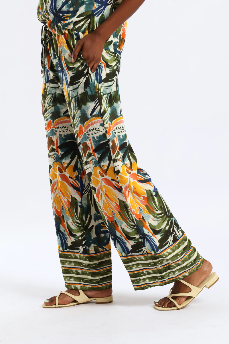 Pull On Print Wideleg Pant - Sage