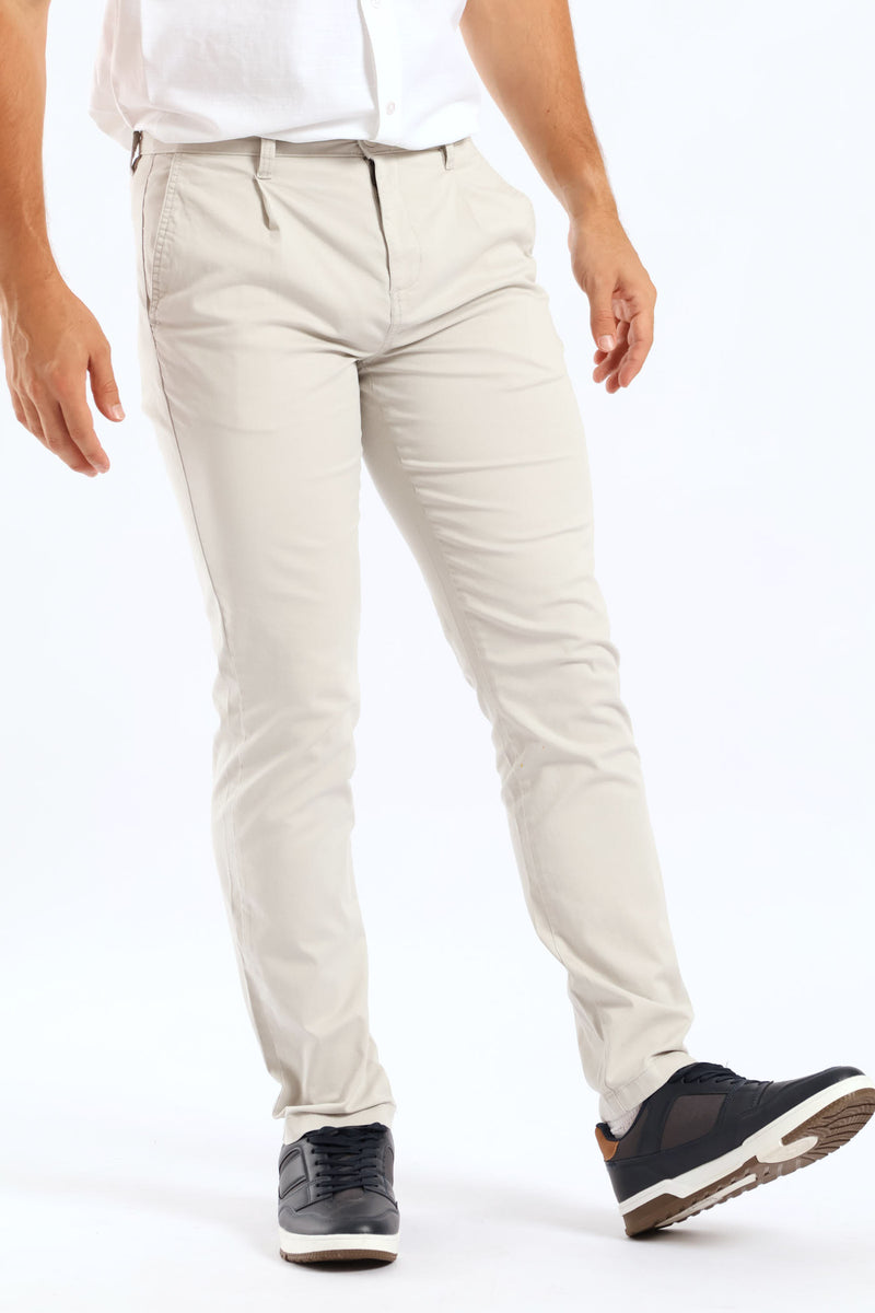 Pleated Chino - Light Stone