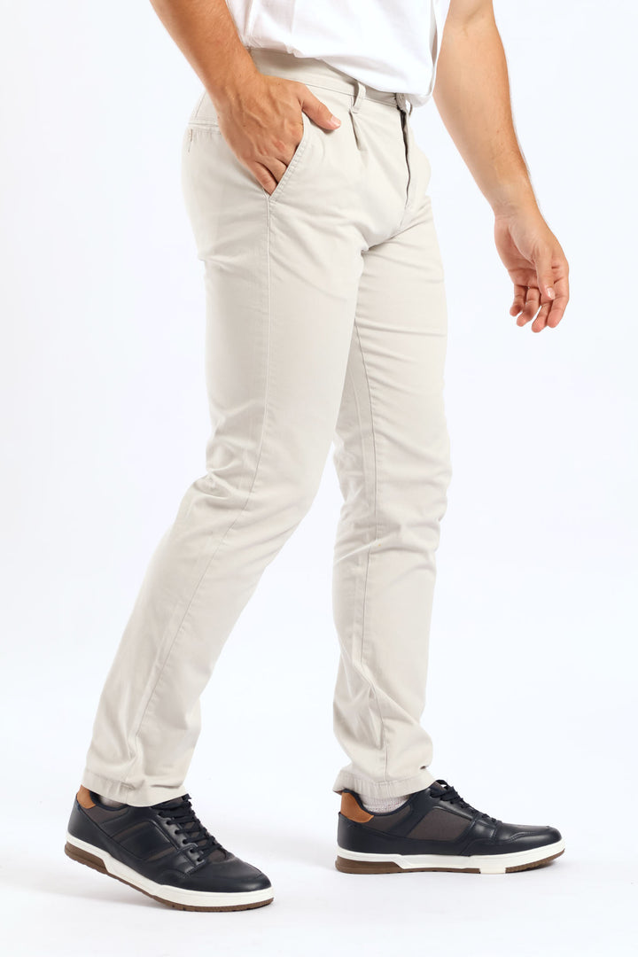 Pleated Chino - Light Stone