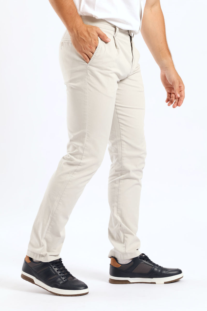 Pleated Chino - Light Stone