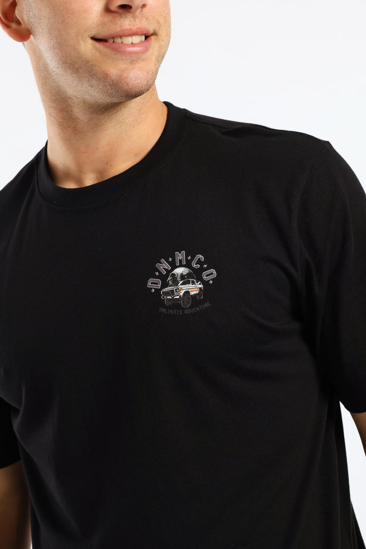 Truck N Skull Front & Back Print Tee - Black