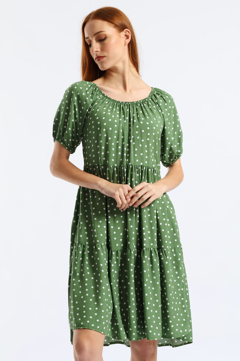 Tiered Gypsy Mini Dress - Eucalyptus Green