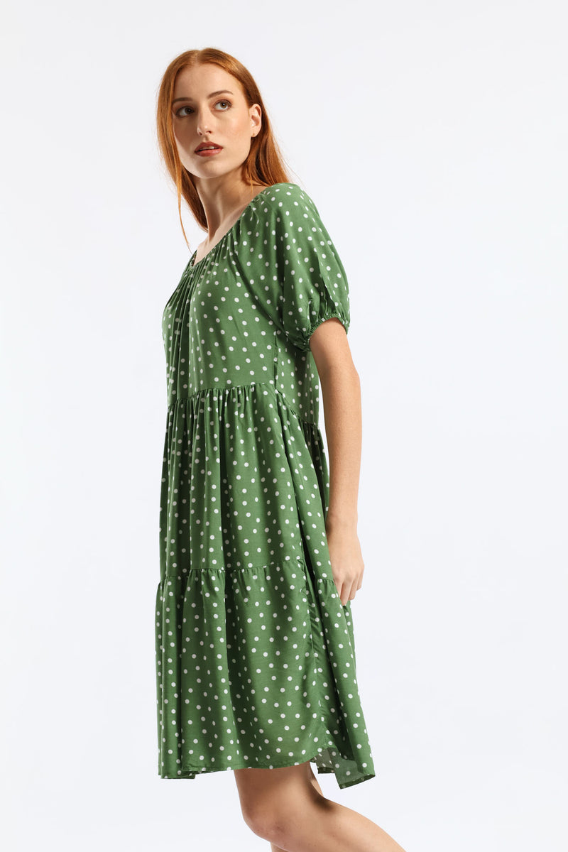 Tiered Gypsy Mini Dress - Eucalyptus Green