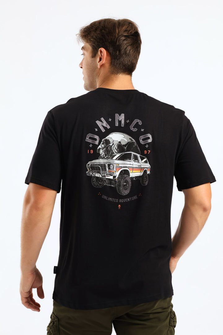 Truck N Skull Front & Back Print Tee - Black
