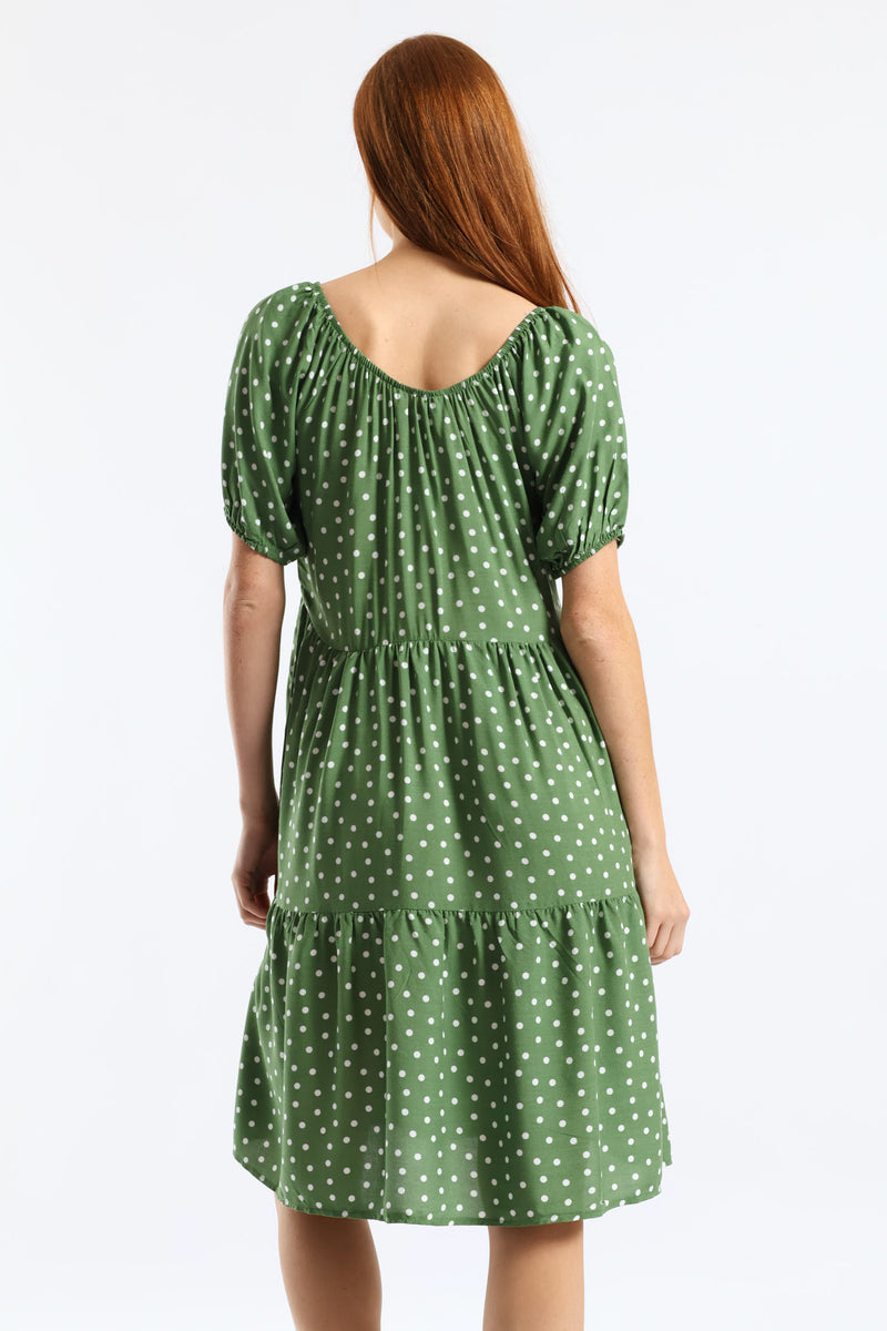 Tiered Gypsy Mini Dress - Eucalyptus Green
