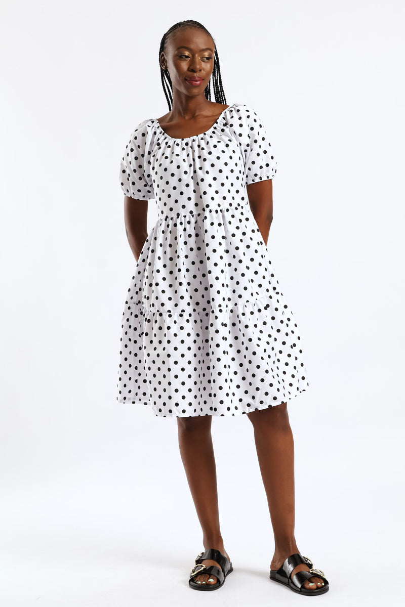 Tiered Gypsy Mini Dress - White/Black