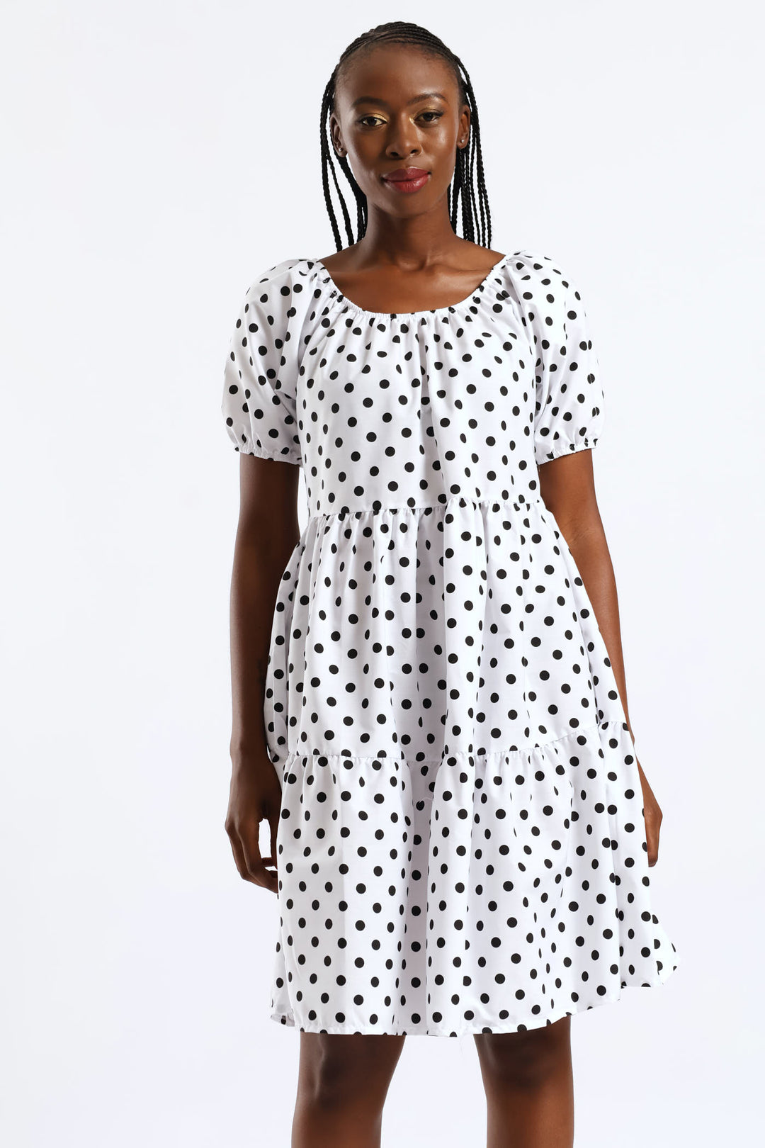 Tiered Gypsy Mini Dress - White/Black