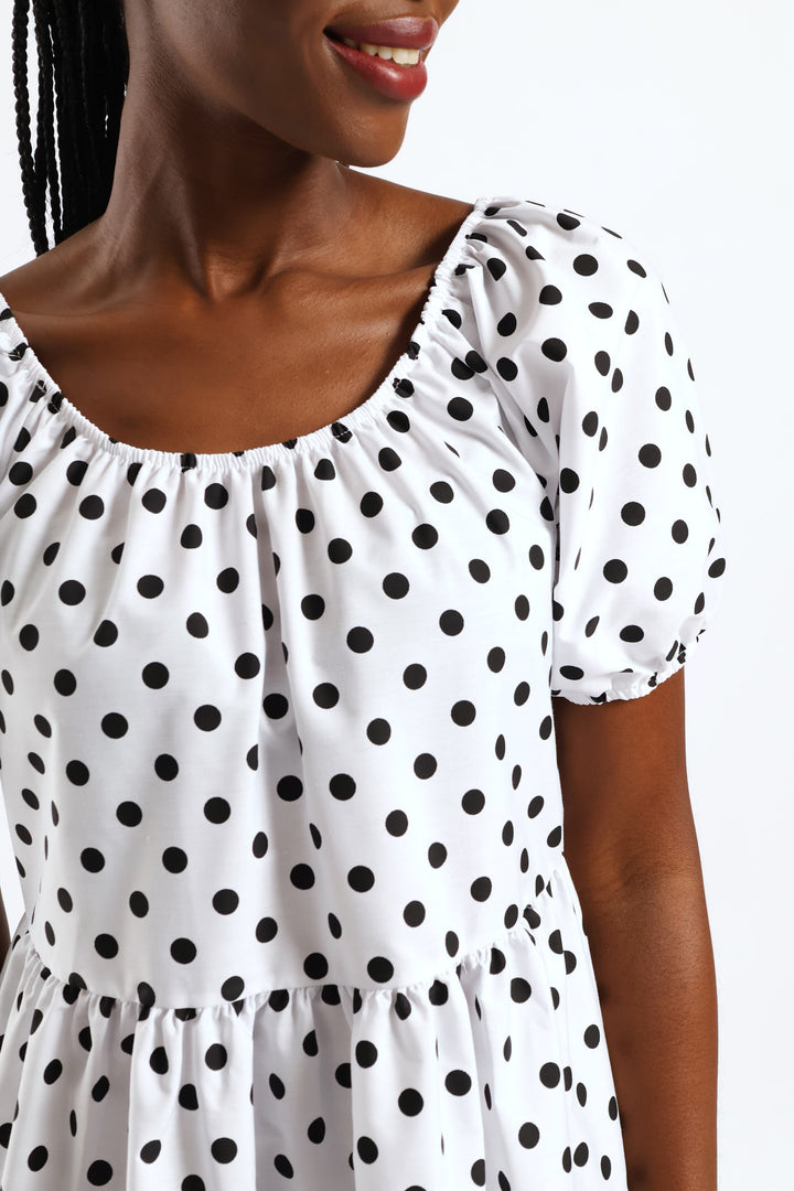 Tiered Gypsy Mini Dress - White/Black