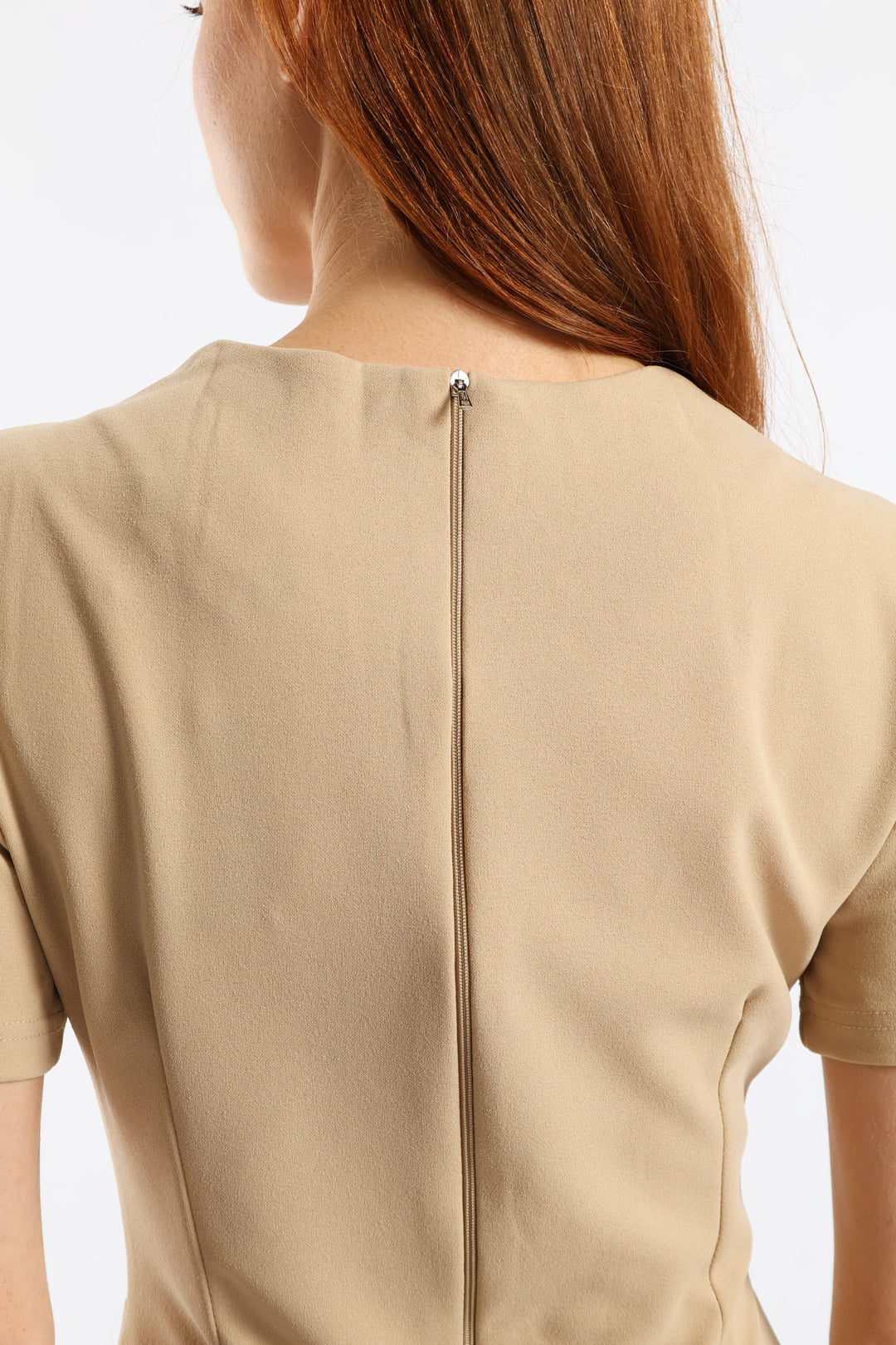 Button Panel Slit Hem Bodycon Dress - Stone