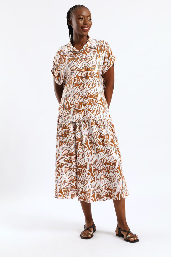 Easy Wearing Viscose Shirt - Brown/White