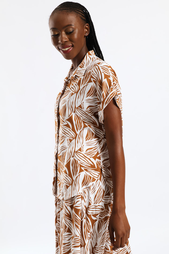 Easy Wearing Viscose Shirt - Brown/White