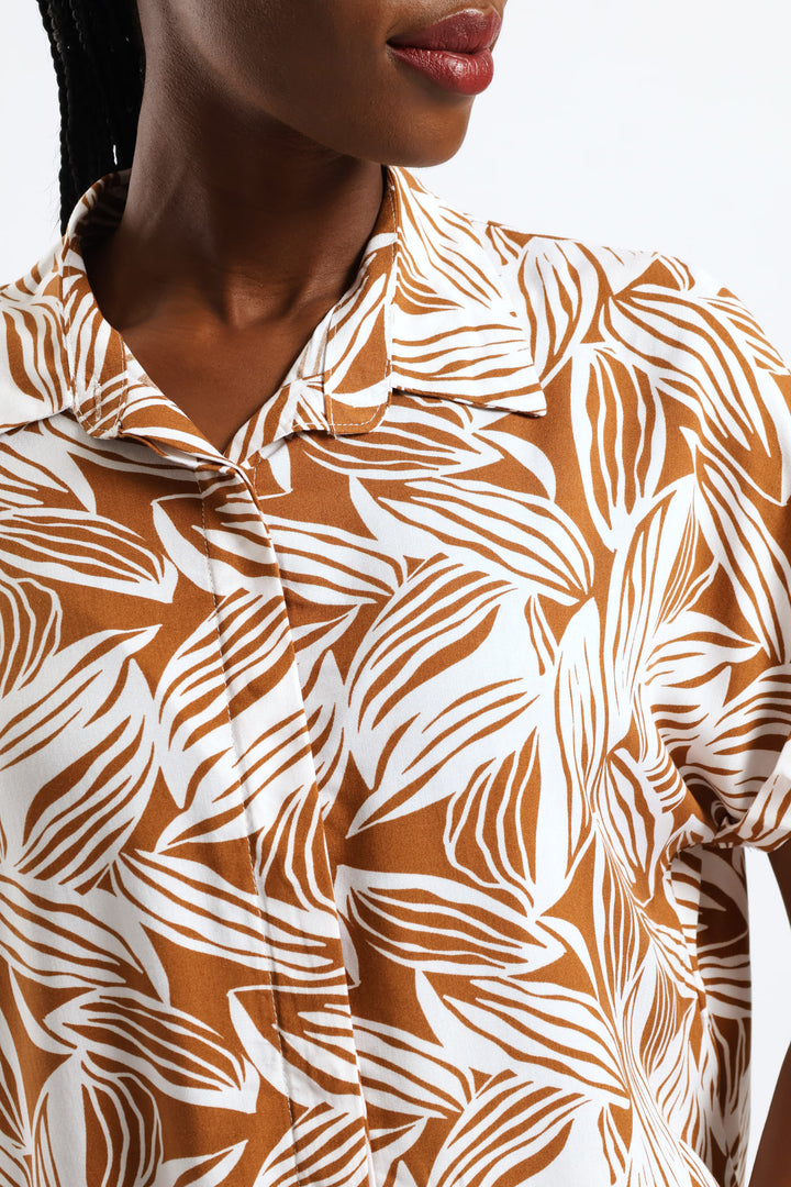 Easy Wearing Viscose Shirt - Brown/White