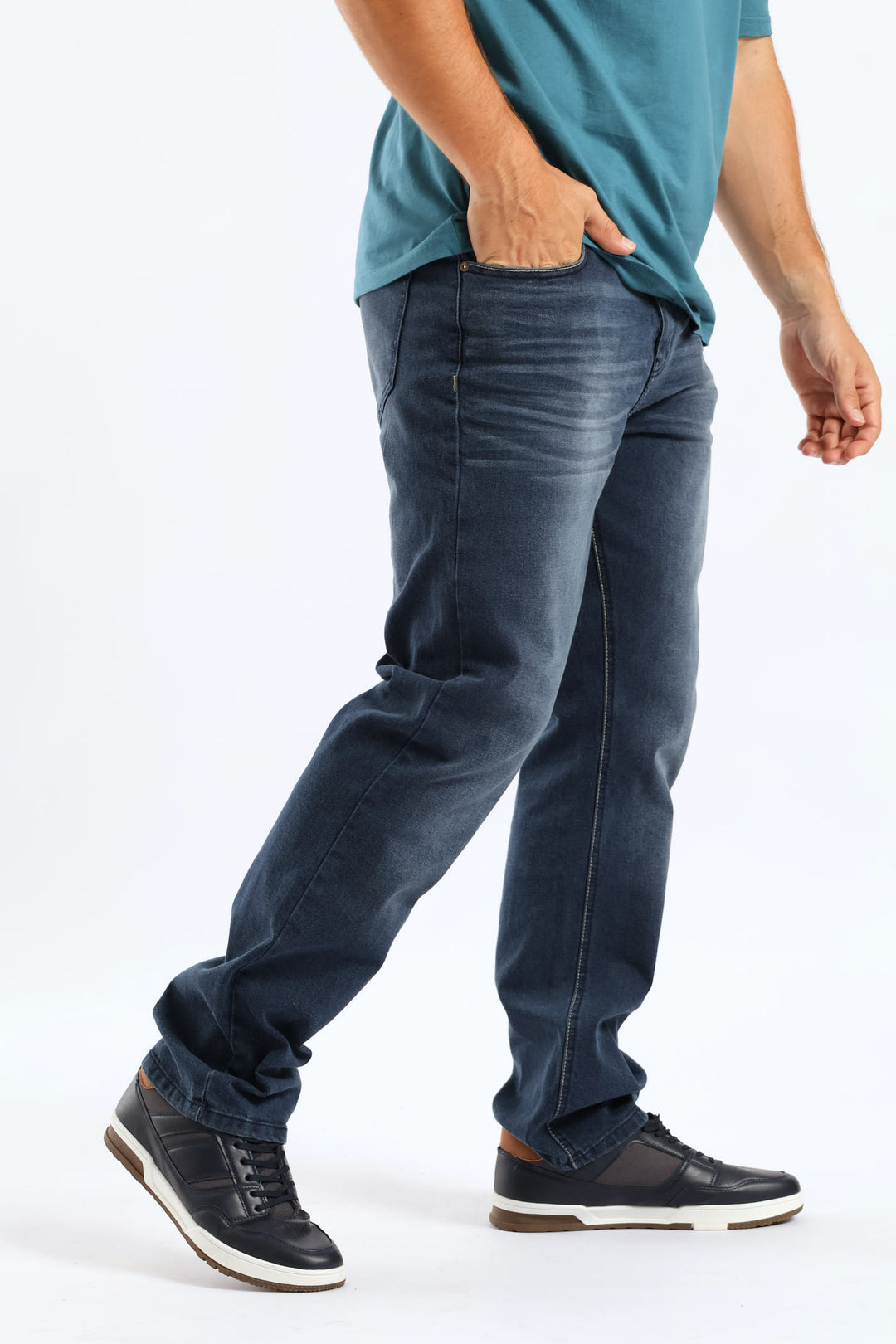 Creased Straight Denim - Black/Blue