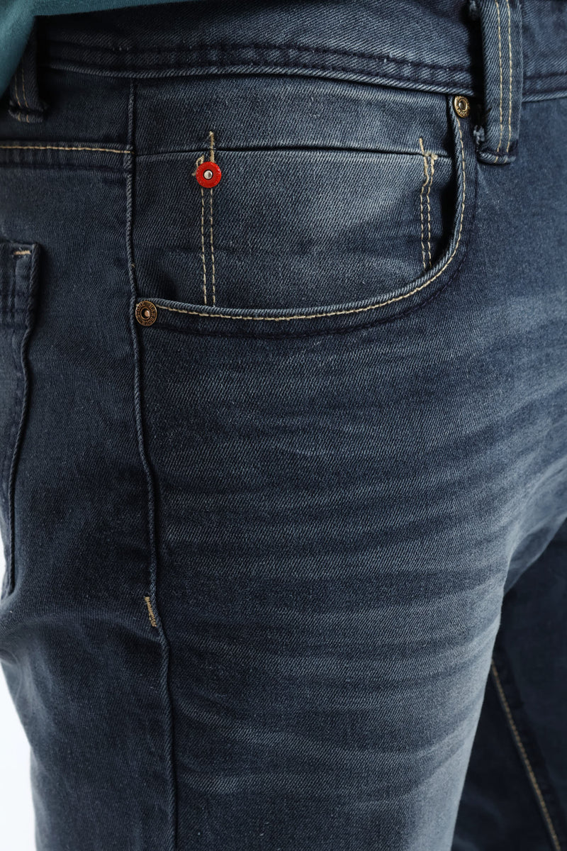 Creased Straight Denim - Black/Blue