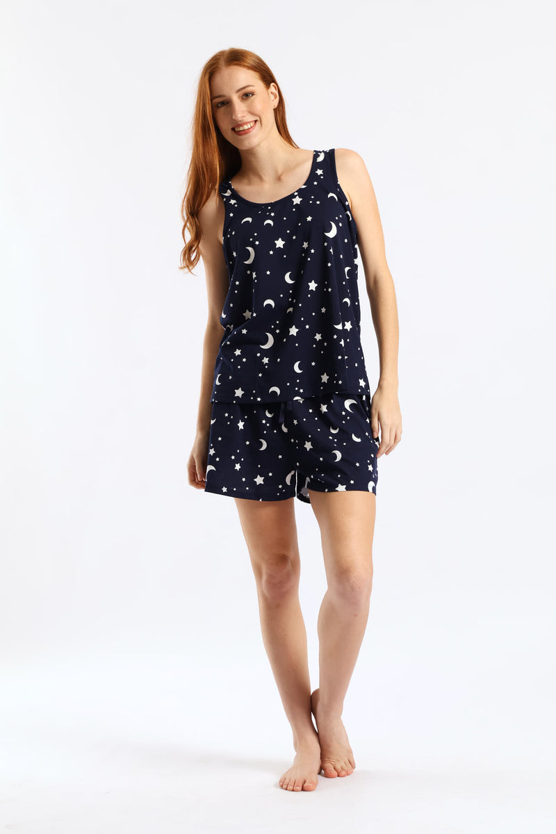 Moon & Stars Knit Short Set - Navy