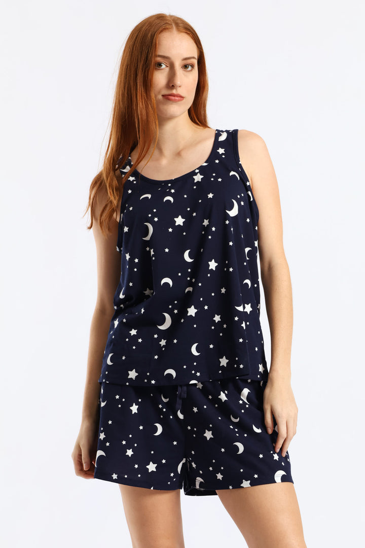 Moon & Stars Knit Short Set - Navy