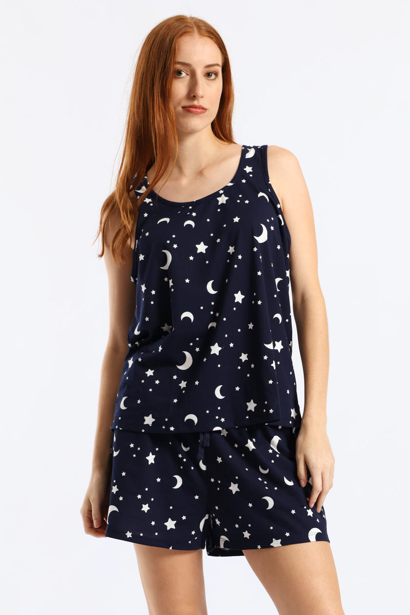Moon & Stars Knit Short Set - Navy