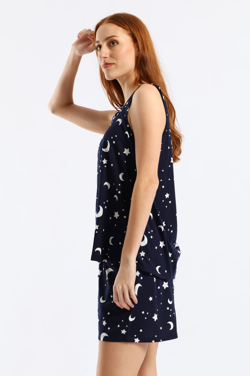 Moon & Stars Knit Short Set - Navy