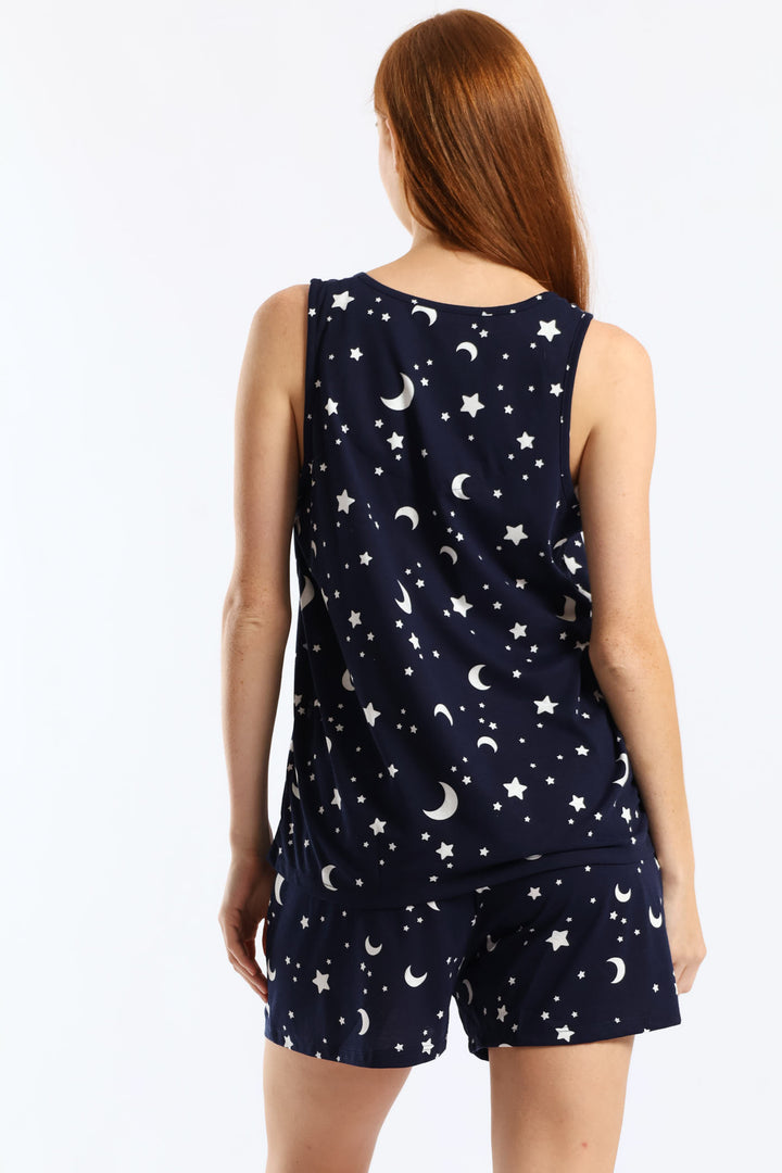 Moon & Stars Knit Short Set - Navy