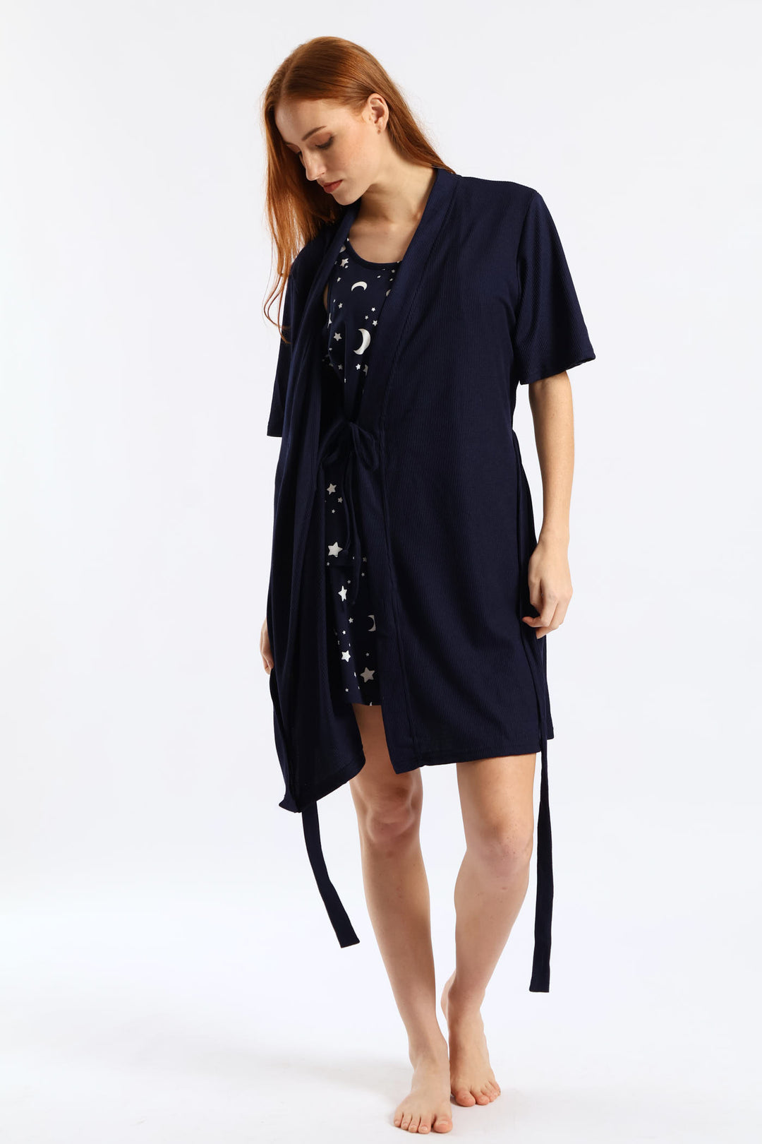 Waffle Knit Gown - Navy
