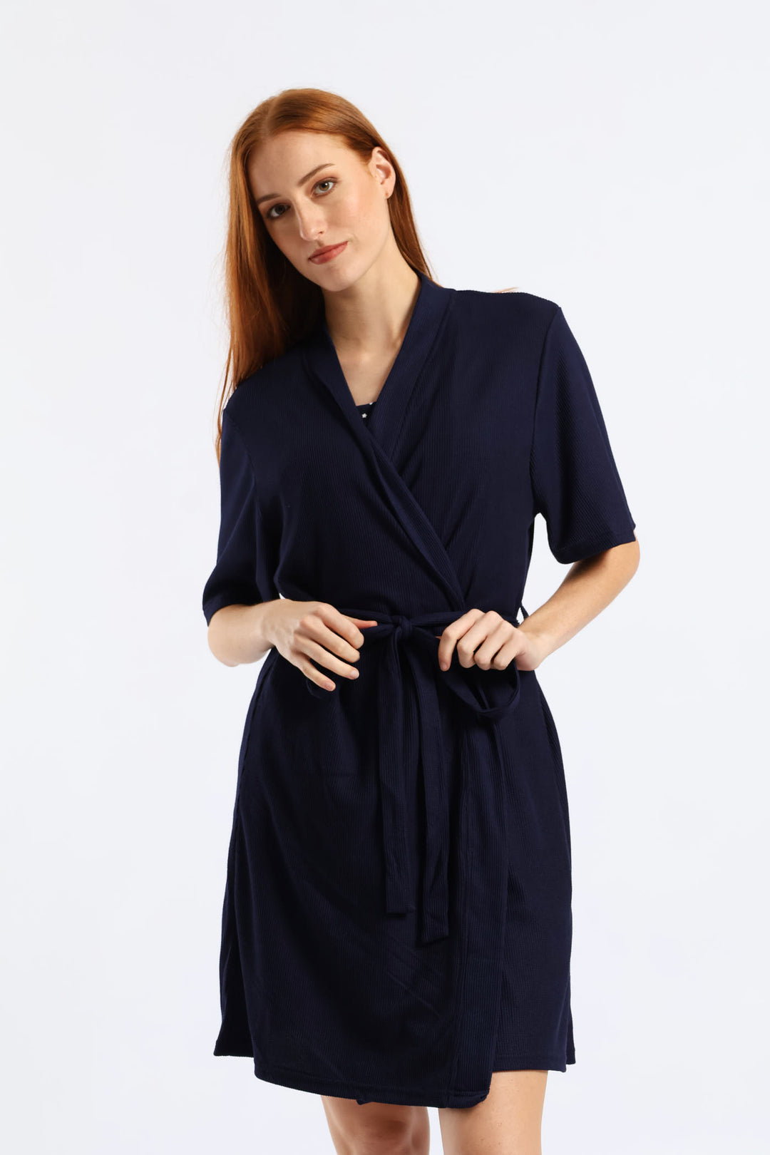 Waffle Knit Gown - Navy