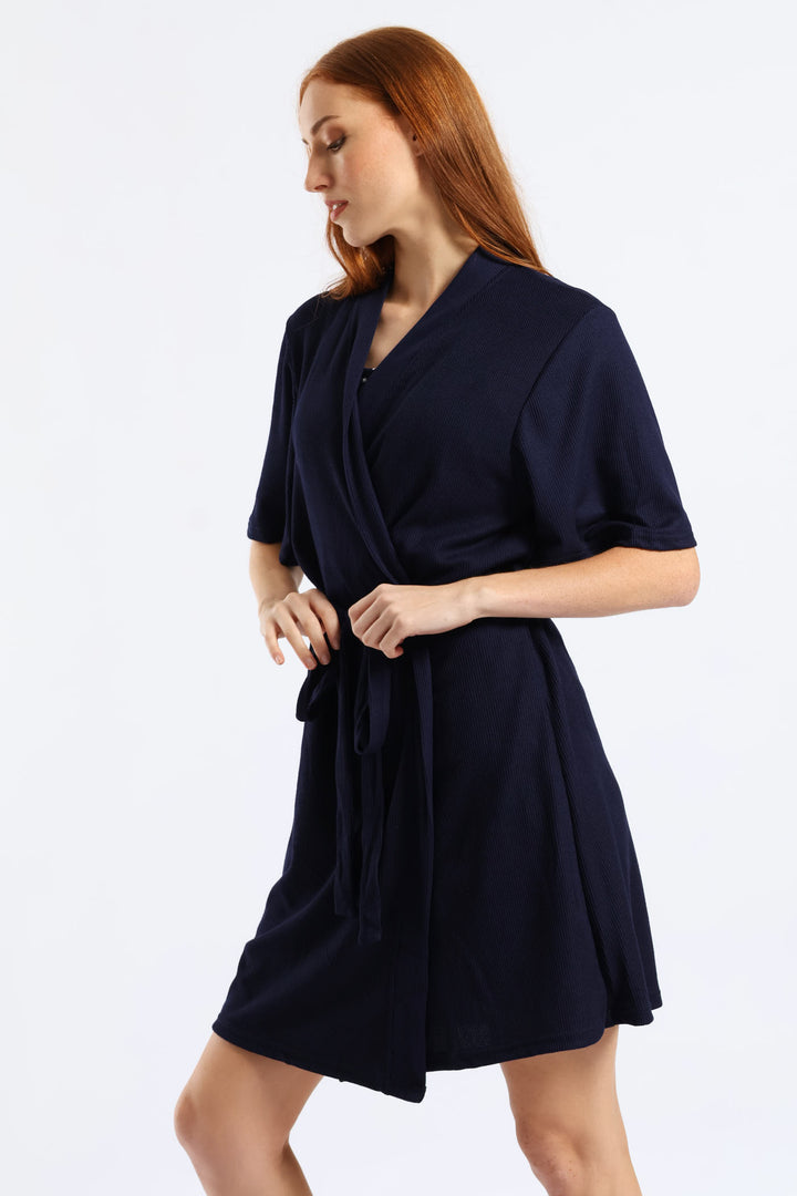 Waffle Knit Gown - Navy