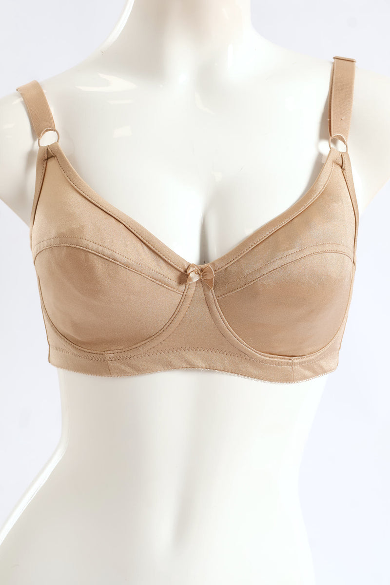 2 Pack Shiny Non-Padded Panel Cup Bra - Beige/White