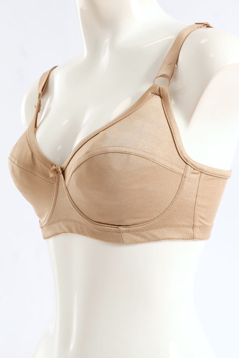 2 Pack Shiny Non-Padded Panel Cup Bra - Beige/White