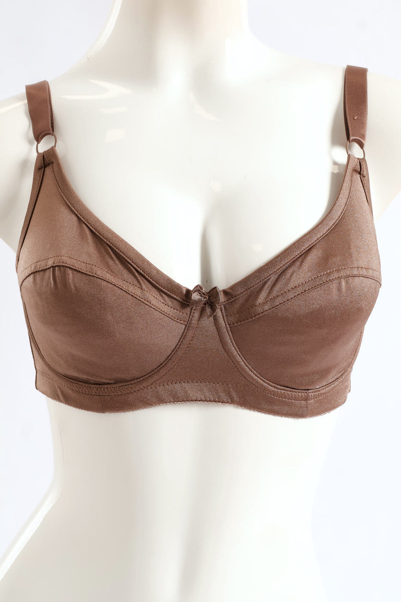 2 Pack Shiny Non-Padded Panel Cup Bra - Mocha/Black