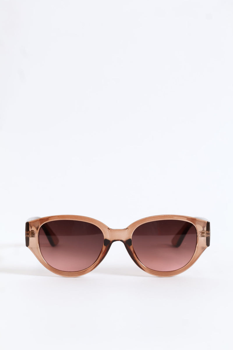 Narrow Oval Cateye Brown Pink Ombre Lense Sunglasses - Taupe