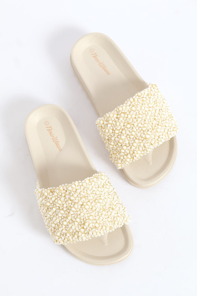 Girls Pearl Trim Pool Sandal - Cream