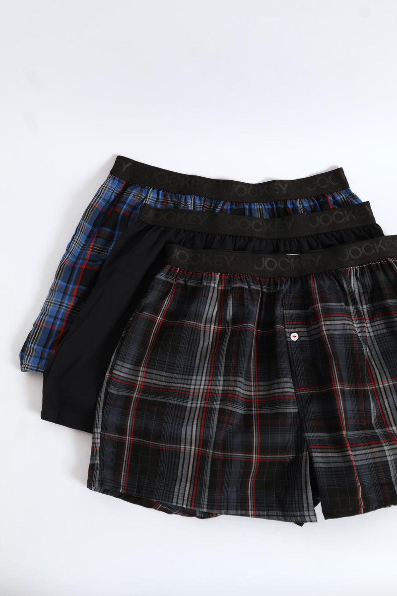 3 Pack Woven Boxers - Blue/Grey