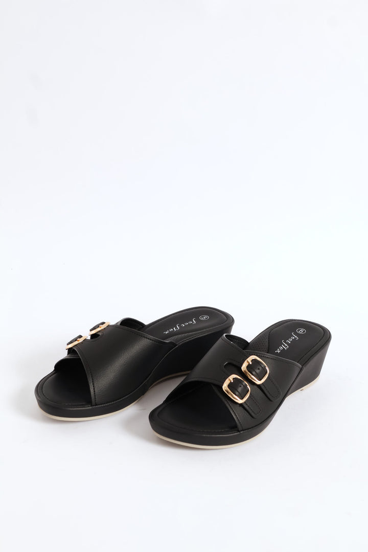 Double Buckle Sandal - Black