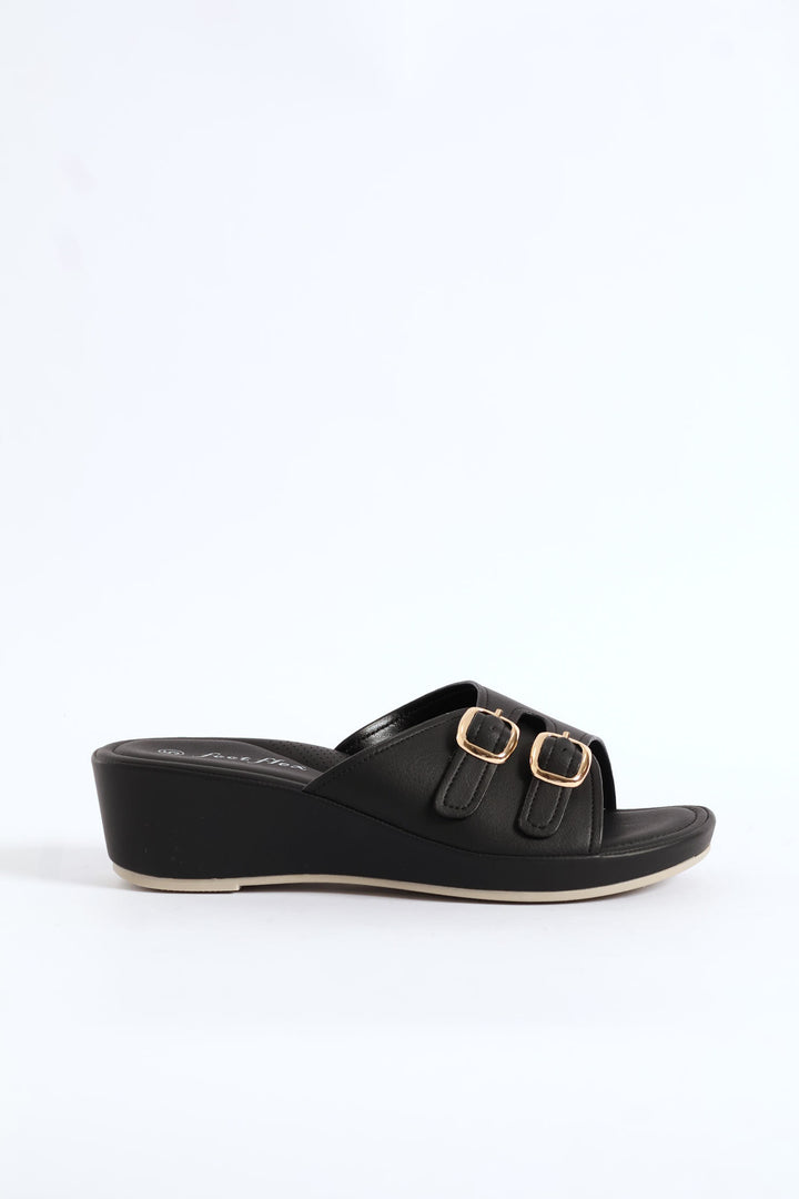 Double Buckle Sandal - Black