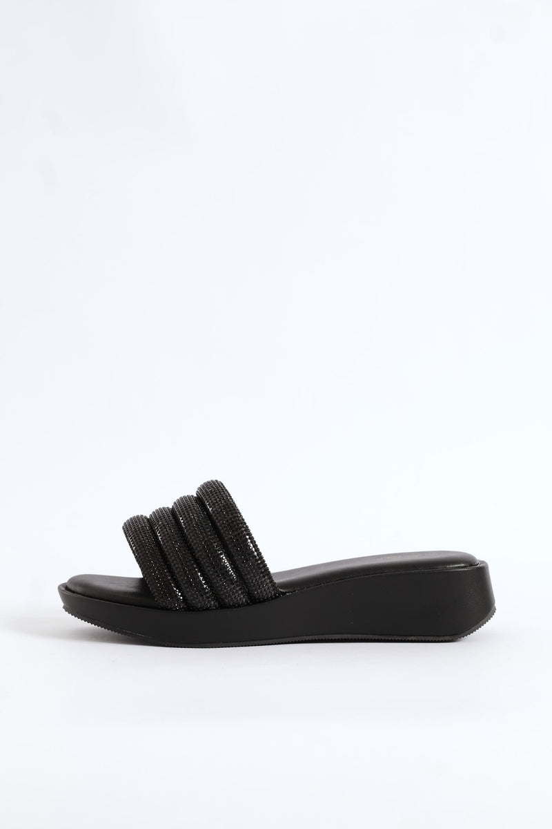 Diamante Strap Sandal - Black