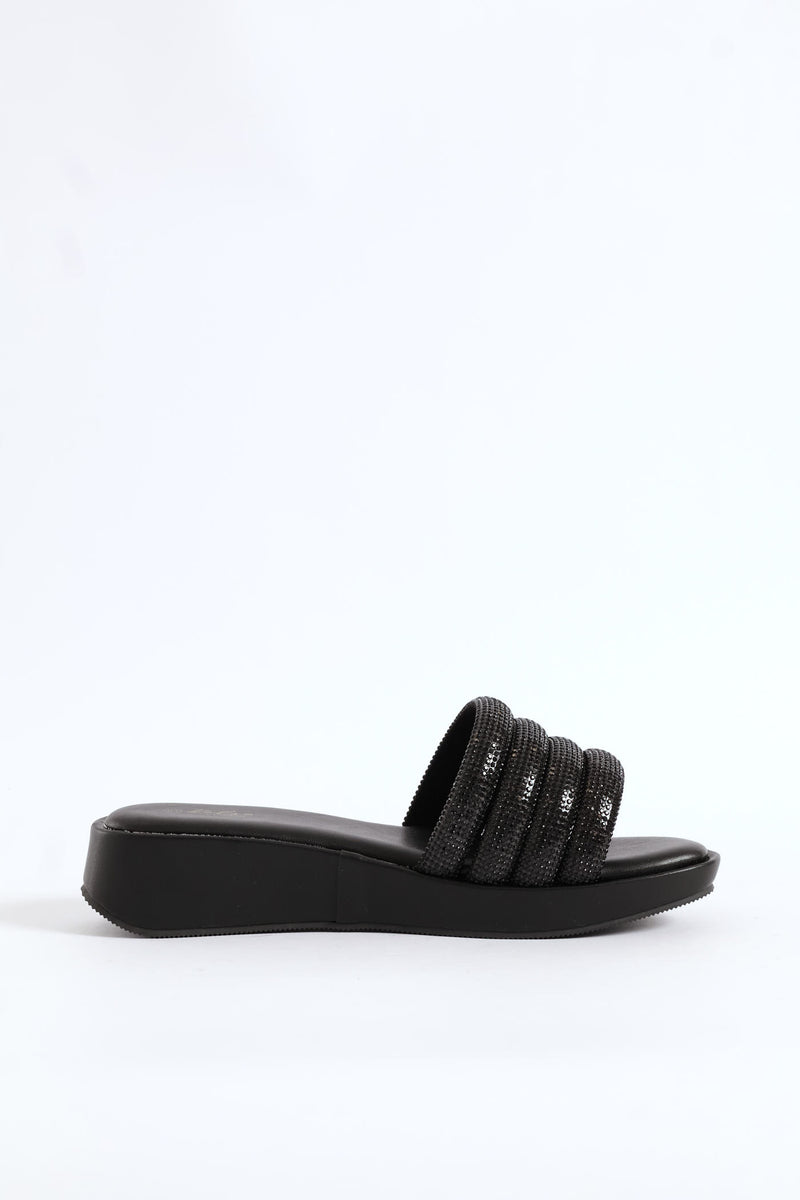 Diamante Strap Sandal - Black