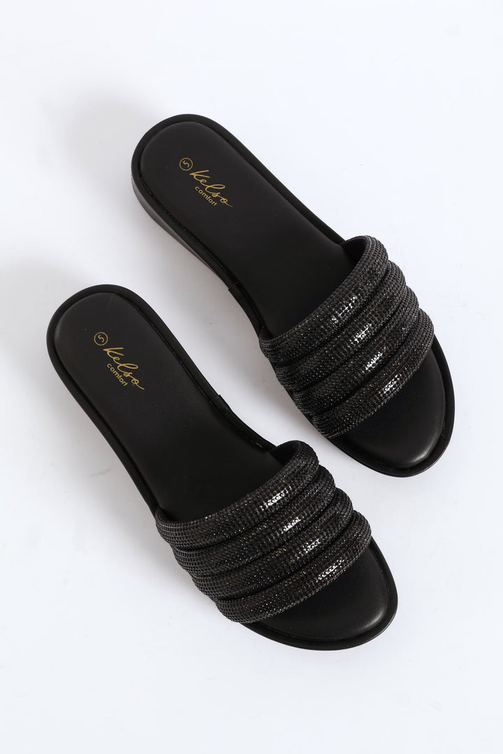 Diamante Strap Sandal - Black