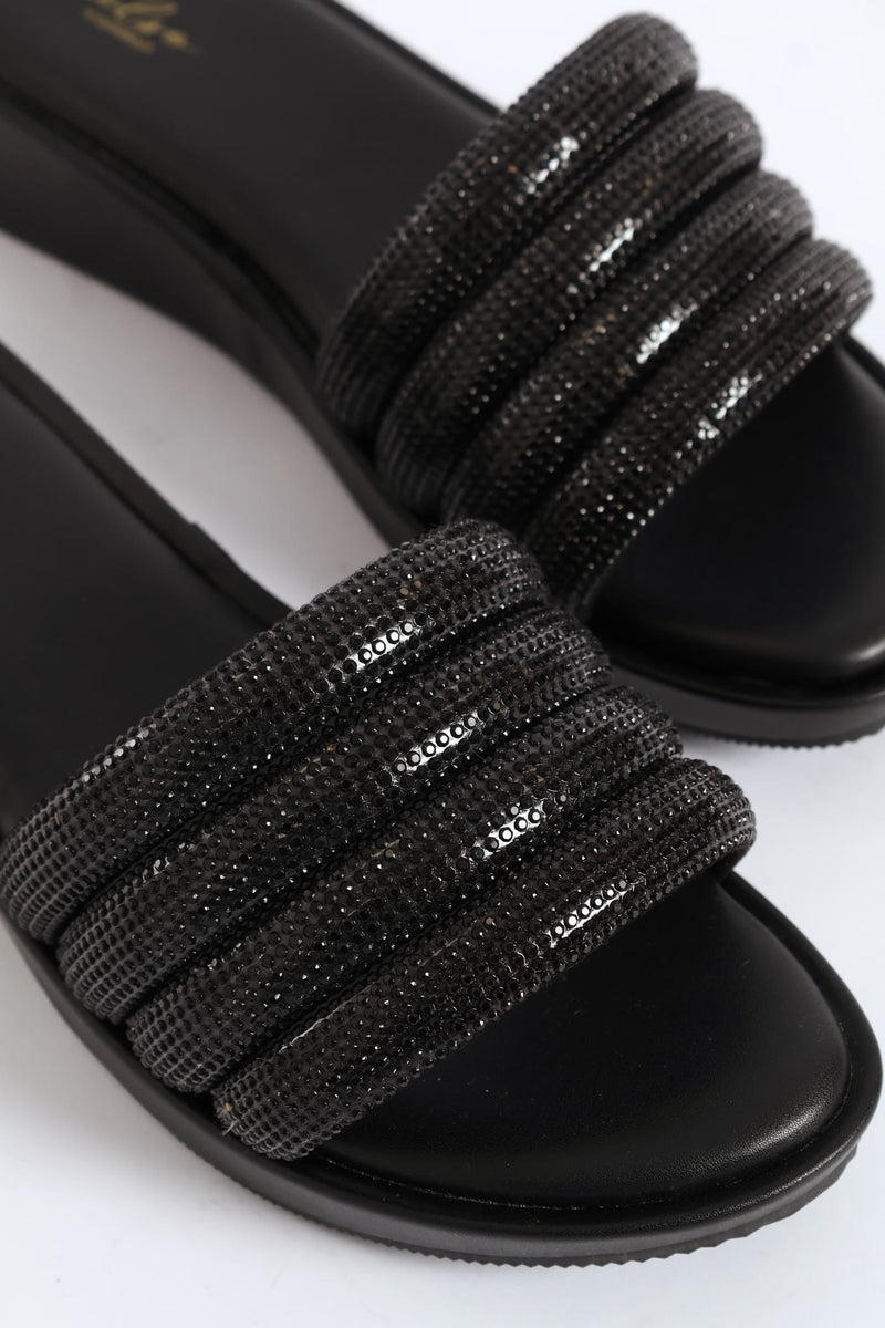 Diamante Strap Sandal - Black